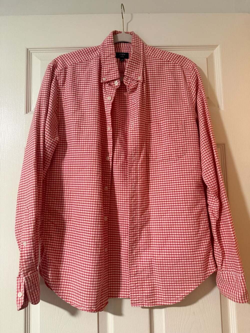 J.Crew Oxford Button-Down Shirt Size M Red White Gingham Plaid